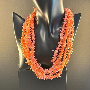 🧡 18” Multi-Strand Coral Branch Bead Necklace – Natural Style Statement Piece